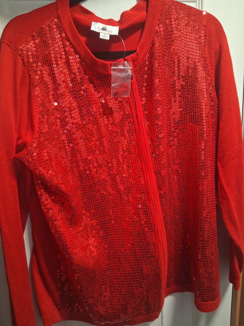 Women’s Red Sequin Bomber Jacket with Zip